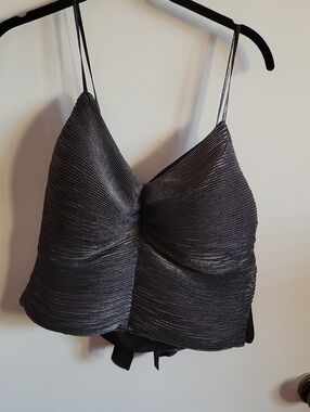 Shimmery Textured Black Pleated Cami Top